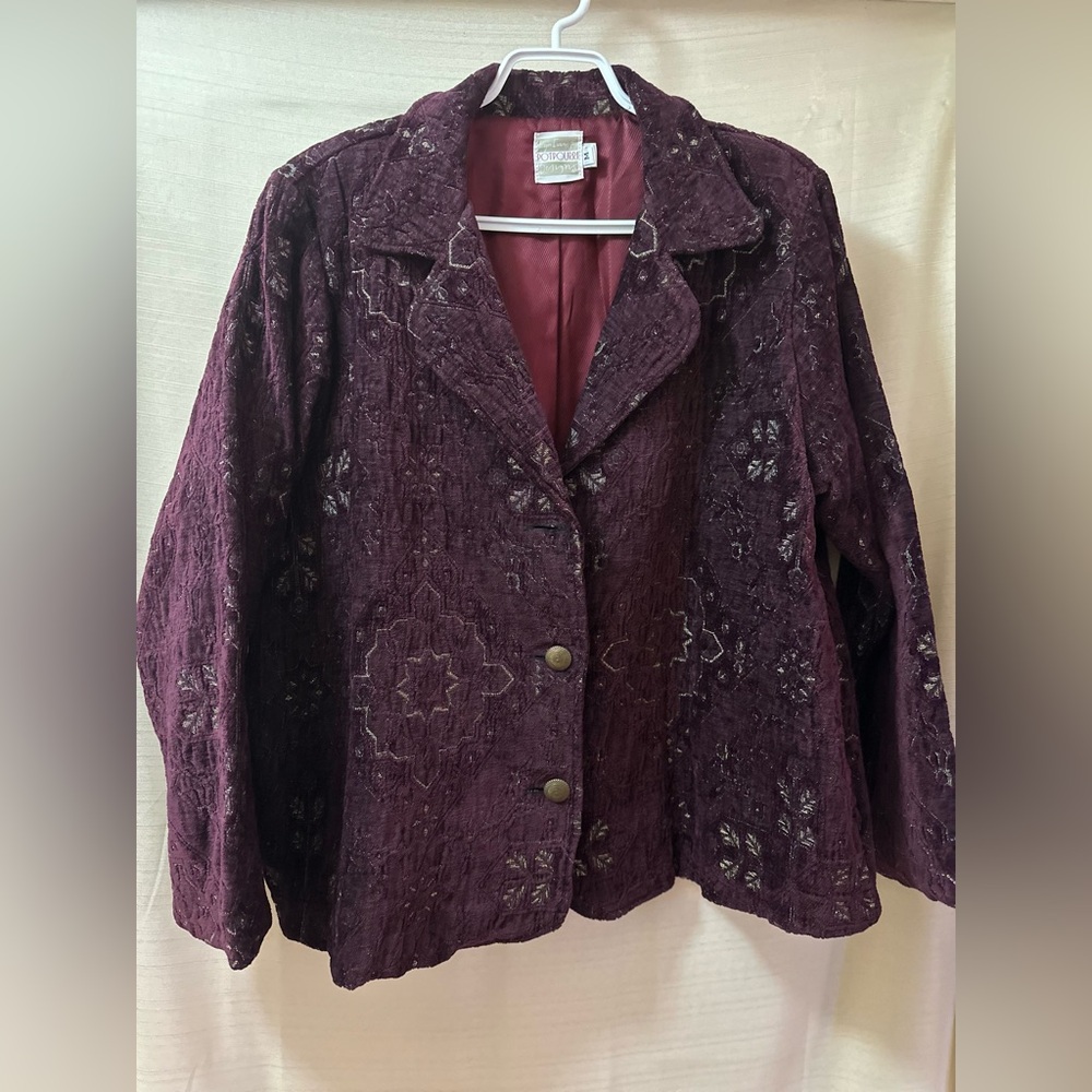Vintage Lyn Evans Potpourri Tapestry Jacket Boho Oversized Blazer XL